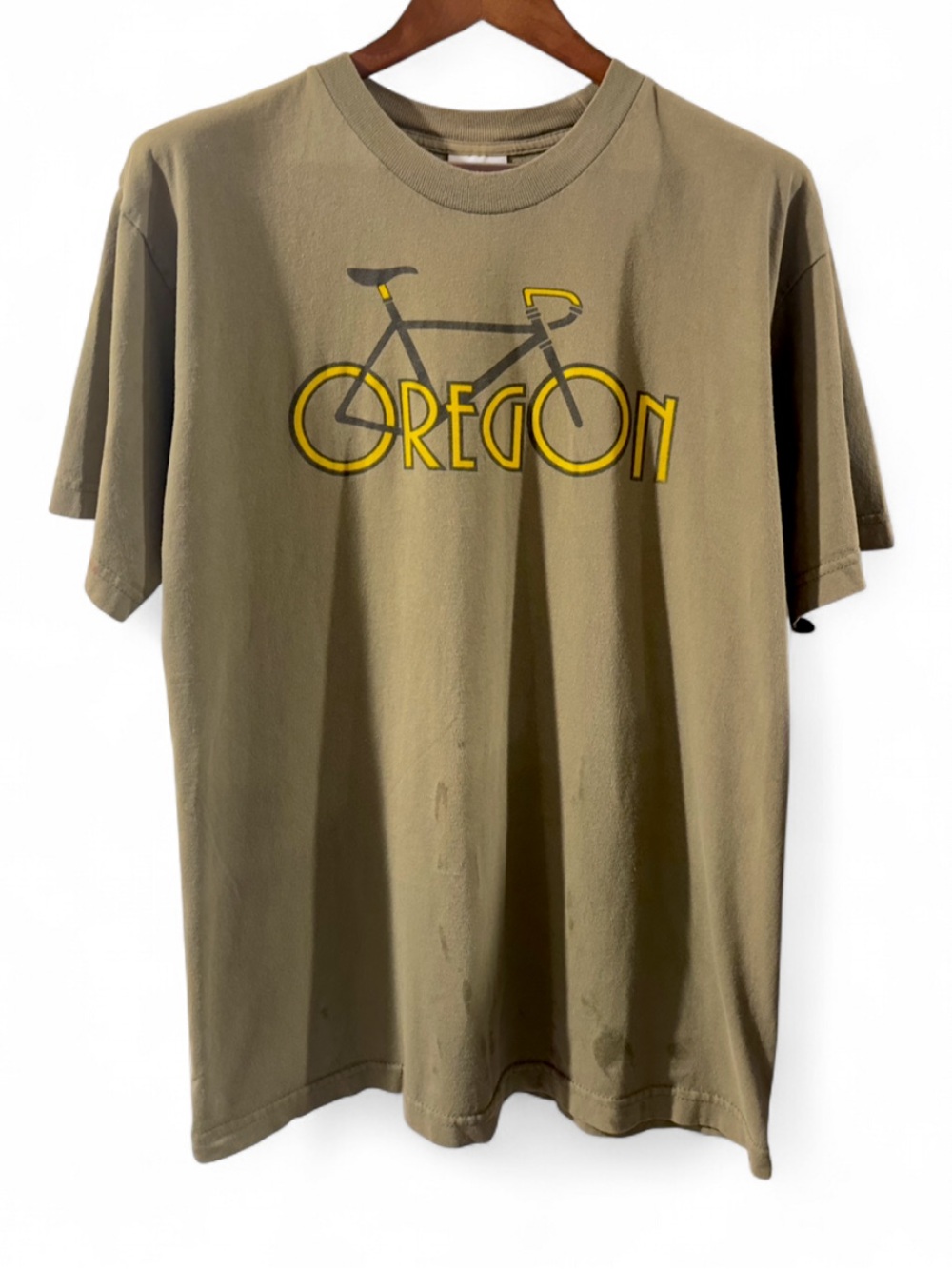 VTG Oregon Bicycle Olive Green Graphic T-Shirt Size Menās Large